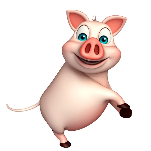 돼지 만화 캐릭터를 점프 — 스톡 사진
