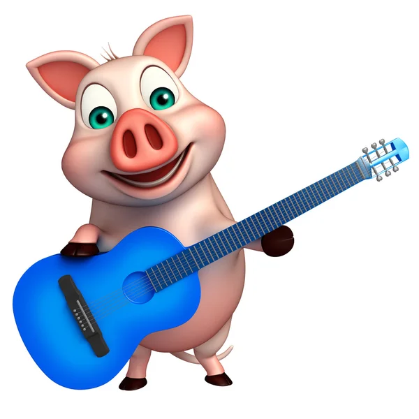 Spaß Schwein Cartoon-Figur mit Gitarre — Stockfoto