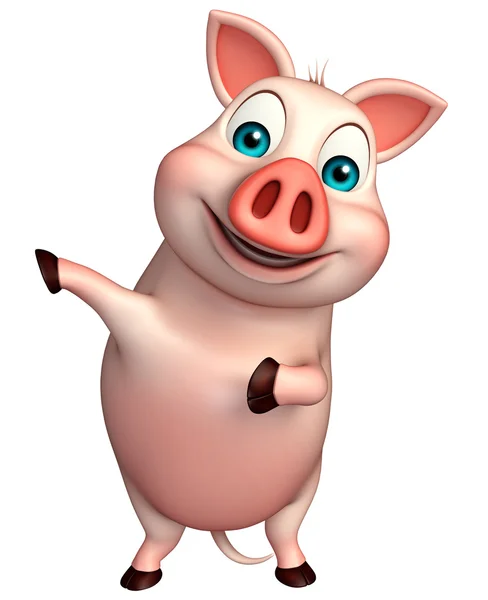 Apontando personagem de desenho animado porco — Fotografia de Stock
