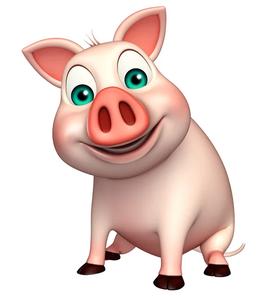 Sentado porco desenho animado personagem — Fotografia de Stock