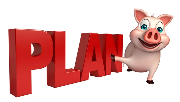 Lindo personaje de dibujos animados cerdo con signo de plan — Foto de Stock