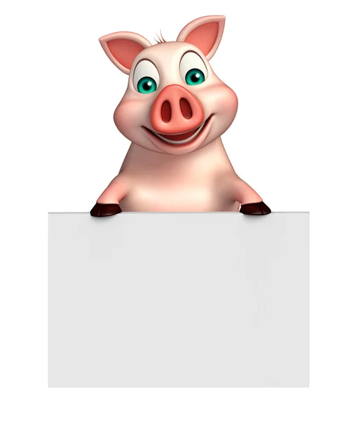 Divertido porco personagem de desenho animado com bordo — Fotografia de Stock