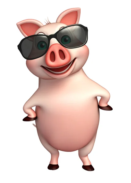 Pig cartoon character with sunglass — Stock Photo, Image