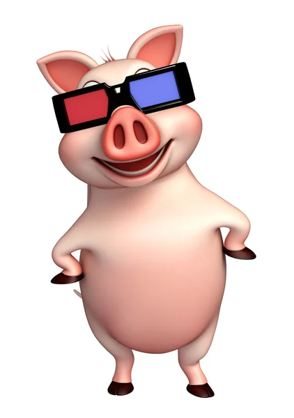 Cartone animato maiale personaggio con 3D gogal — Foto Stock