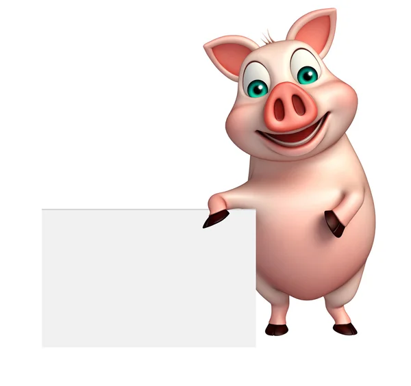 Fun Pig cartoon character with  board — Stock Photo, Image