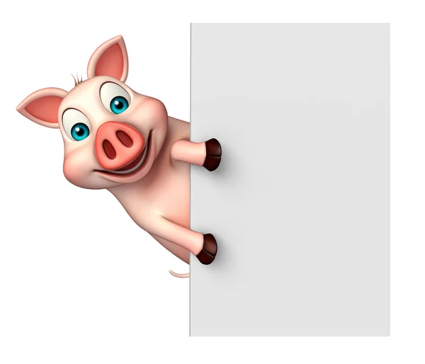 Distractiv porc personaj de desene animate cu bord — Fotografie, imagine de stoc