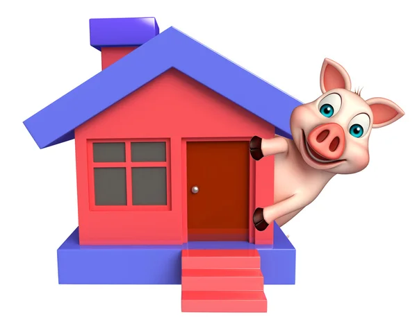Cerdo personaje de dibujos animados con el hogar — Foto de Stock
