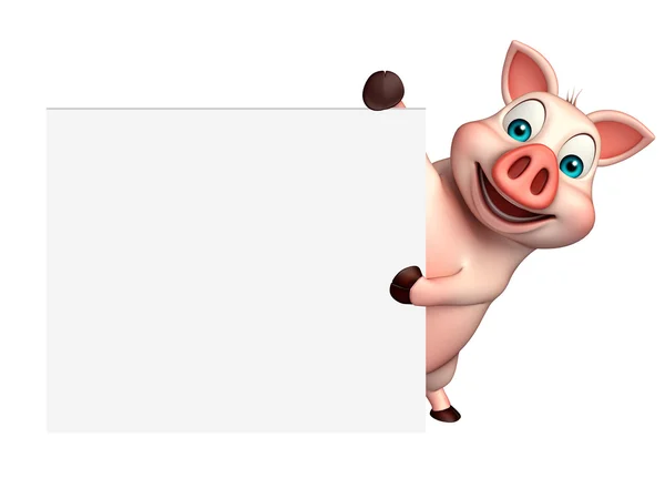 Distractiv porc personaj de desene animate cu bord — Fotografie, imagine de stoc