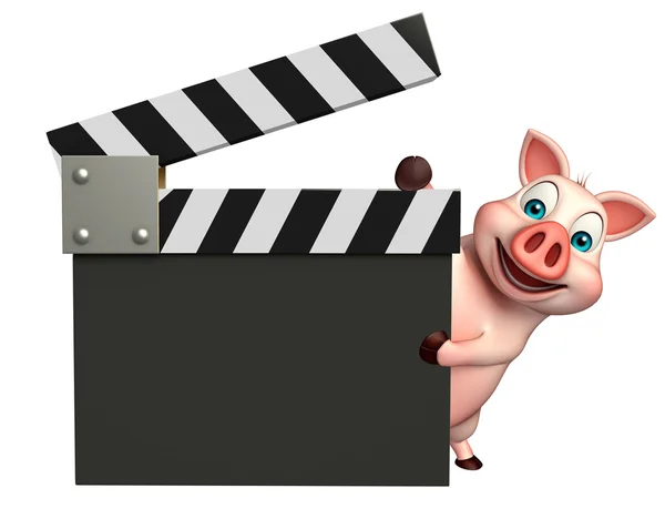 Sevimli domuz çizgi film karakteri ile fıçı tahtası — Stok fotoğraf