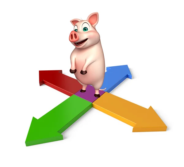 Lindo personaje de dibujos animados cerdo con flecha — Foto de Stock