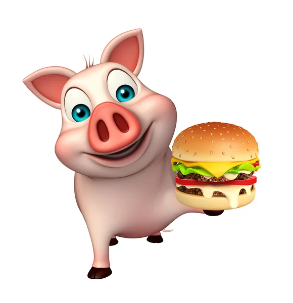 Spaß Schwein Cartoon-Figur mit Büger — Stockfoto