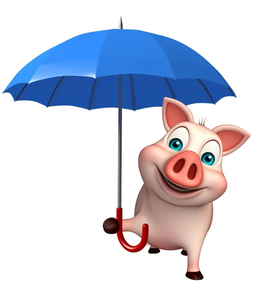 Personnage de dessin animé cochon mignon avec parapluie — Photo