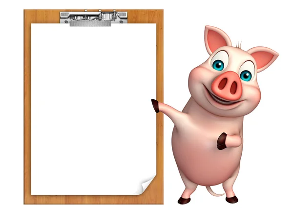 猪的卡通人物与考试垫 — 图库照片