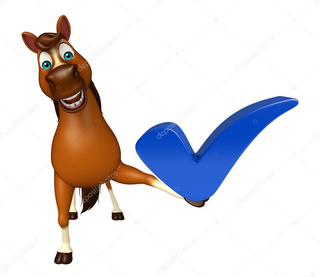 cute Horse cartoon character with right sign  