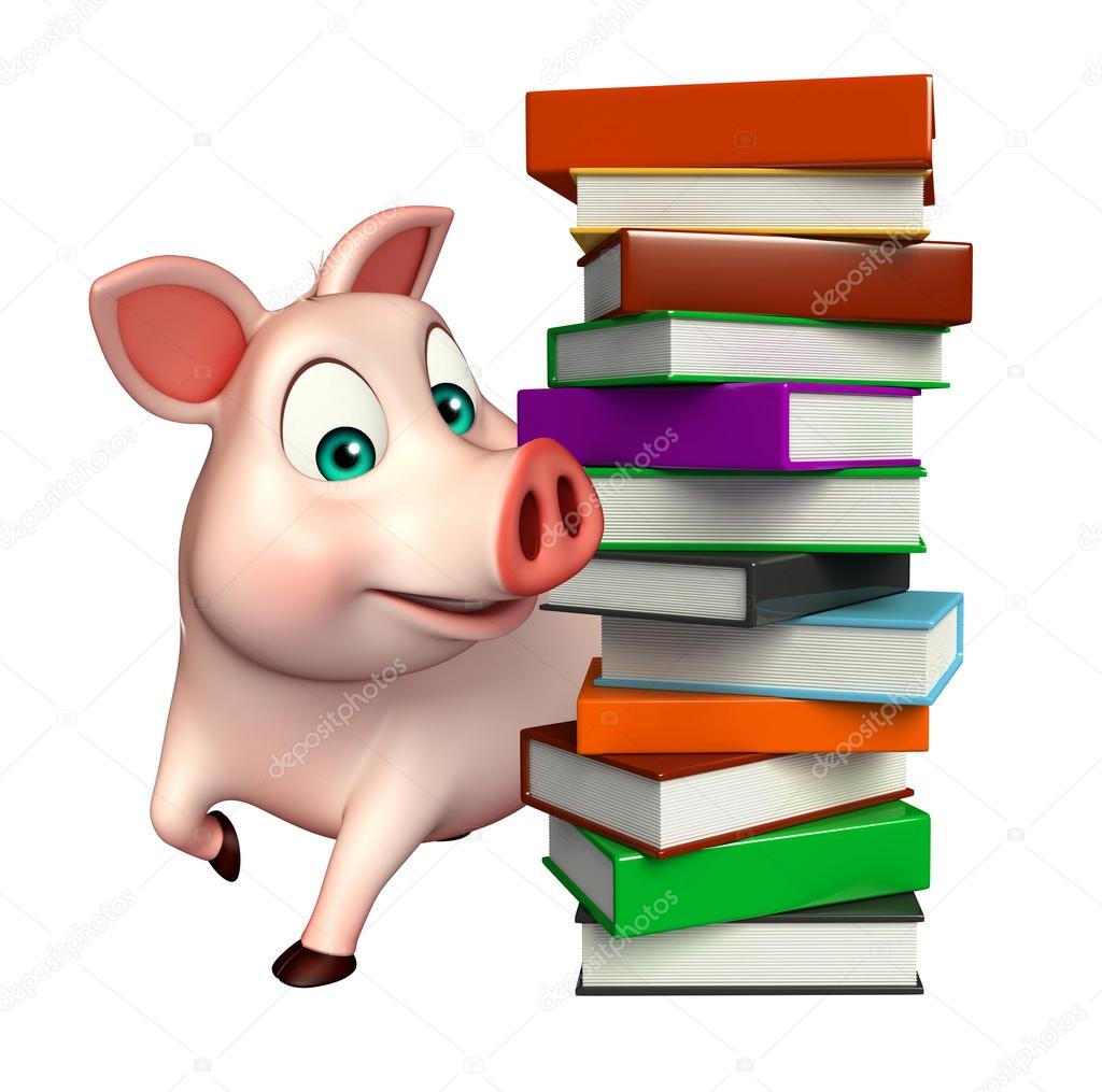 divertente personaggio dei cartoni animati di maiale con i libri — Foto Stock © visible3dscience divertente personaggio dei cartoni animati di maiale con i libri — Foto Stock © visible3dscience