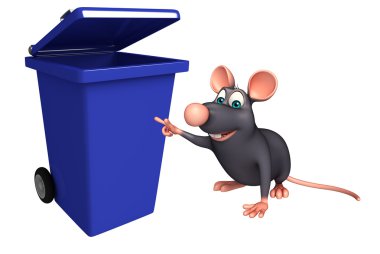 sevimli fare çizgi film karakteri ile çöp kovası