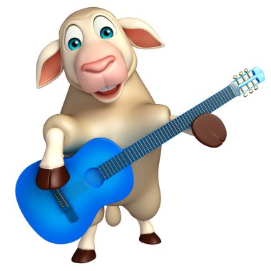 eğlenceli koyun çizgi film karakteri gitar ile  