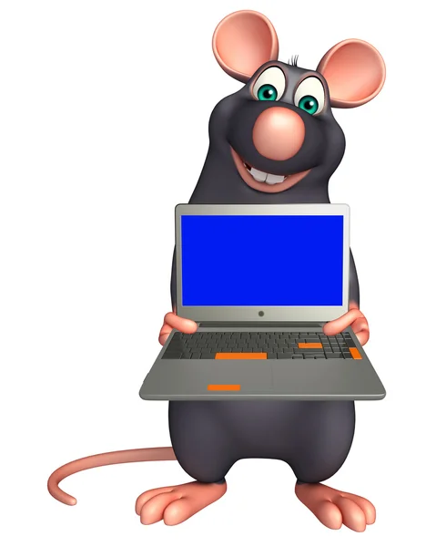 Personaje de dibujos animados de rata con portátil —  Fotos de Stock
