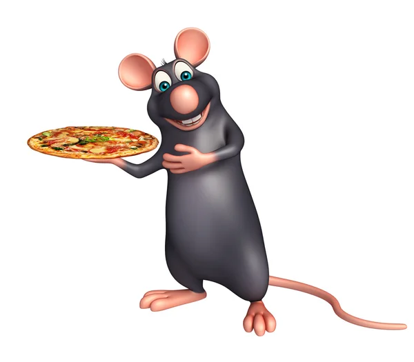 Personagem de desenho animado bonito rato com pizza — Fotografia de Stock