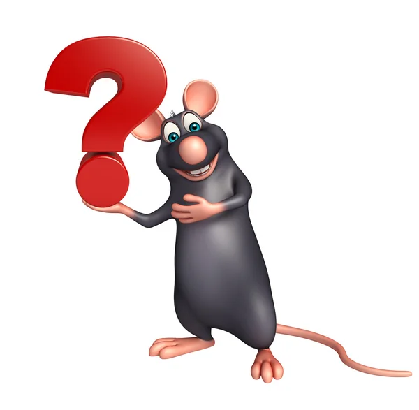 大鼠的卡通人物与问题标志 — 图库照片