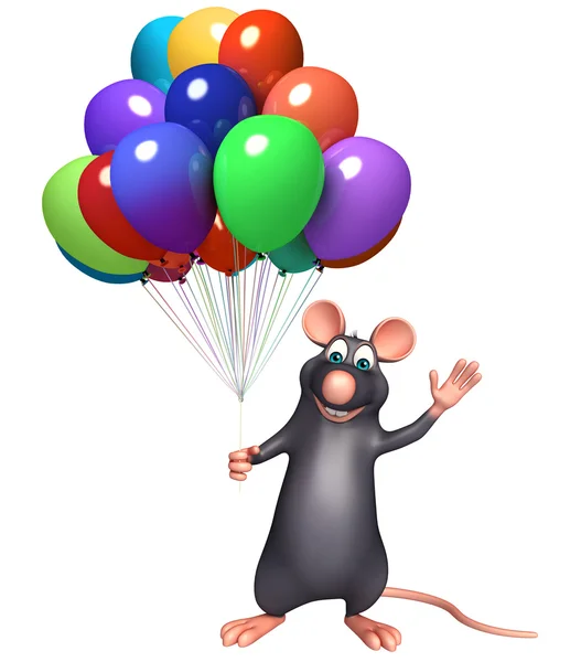 Cute  Rat cartoon character with baloon — Stock Photo, Image