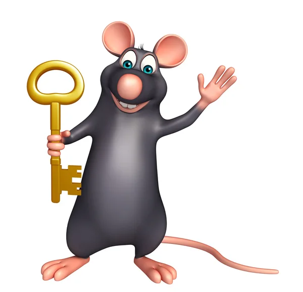 Mignon personnage de dessin animé Rat avec clé — Photo