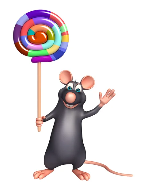 Spaß Ratte Cartoon-Figur mit Lollypop — Stockfoto