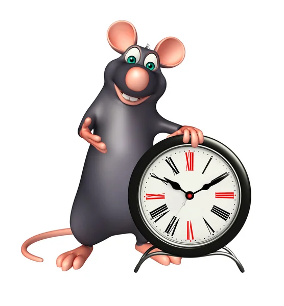 Postać z kreskówki szczur z zegarem — Zdjęcie stockowe