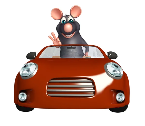 Aranyos patkány rajzfilmfigura autó — Stock Fotó