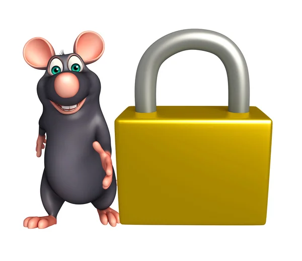 Divertido personaje de dibujos animados rata con bloqueo —  Fotos de Stock