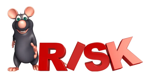 Lindo personaje de dibujos animados rata con signo de riesgo — Foto de Stock