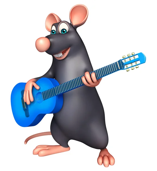 Забавный персонаж мультфильма Крысы с гитарой — стоковое фото