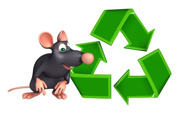 Divertido Rato personagem de desenho animado com reciclagem — Fotografia de Stock