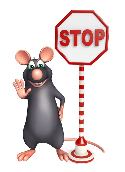 Niedliche Ratte Cartoon-Figur mit Stoppschild — Stockfoto