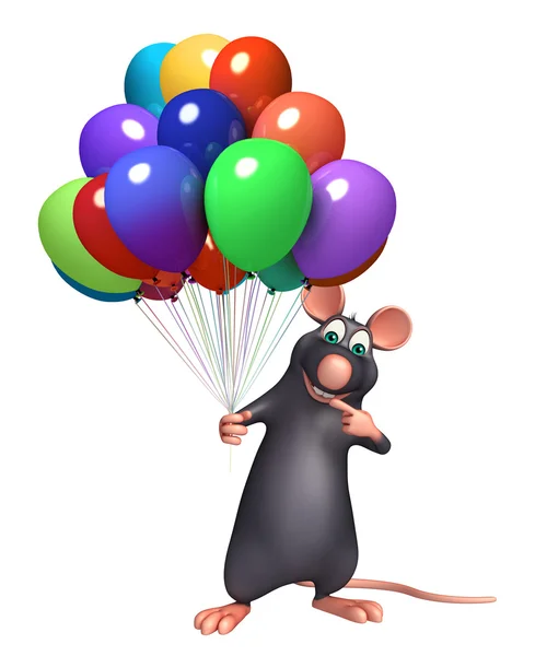 Mignon personnage de dessin animé Rat avec ballon — Photo