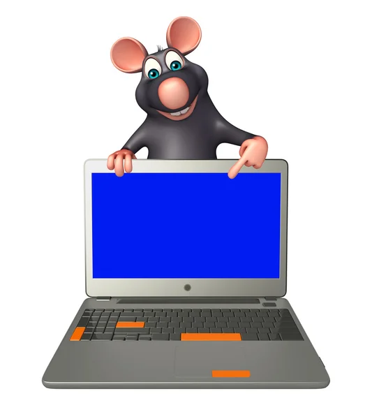 노트북과 쥐 만화 캐릭터 — 스톡 사진