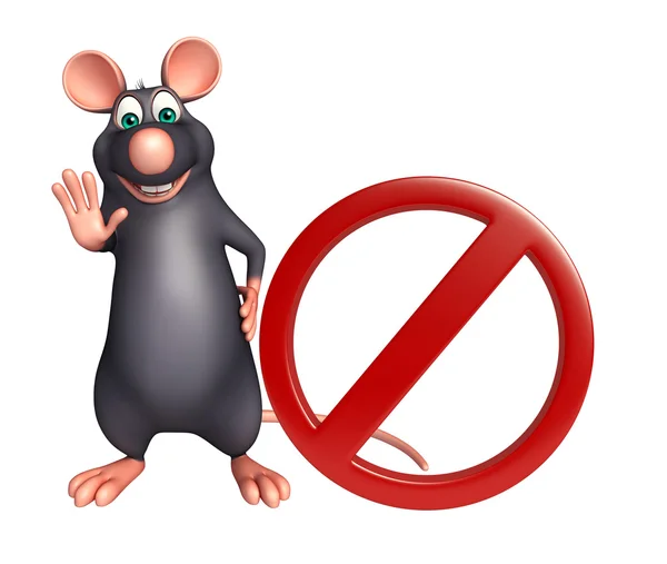 Söt råtta seriefiguren med stoppskylt — Stockfoto