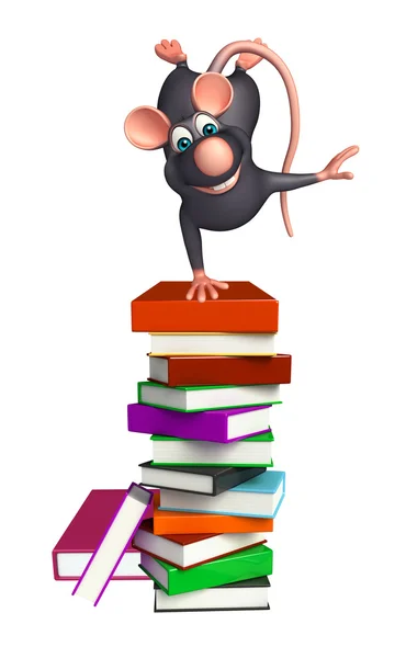 Divertente personaggio dei cartoni animati Rat con libri — Foto Stock