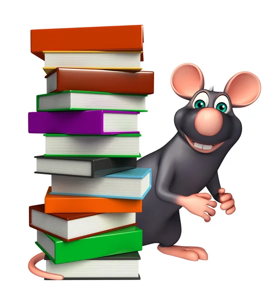 Spaß Ratte Cartoon-Figur mit Büchern — Stockfoto