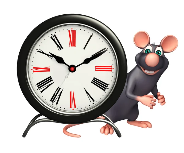 Rat cartoon character  with clock — Stock Photo, Image