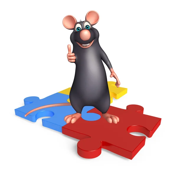 퍼즐으로 귀여운 쥐 만화 캐릭터 — 스톡 사진