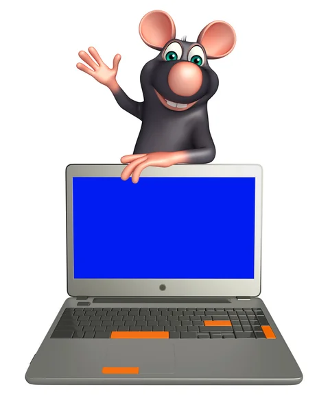 Rato personagem de desenho animado com laptop — Fotografia de Stock