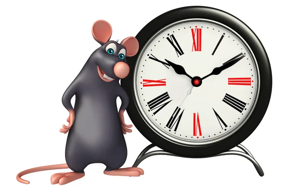 Rat cartoon character  with clock — Stock Photo, Image