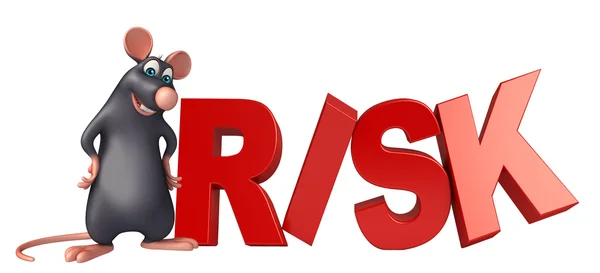 Lindo personaje de dibujos animados rata con signo de riesgo — Foto de Stock
