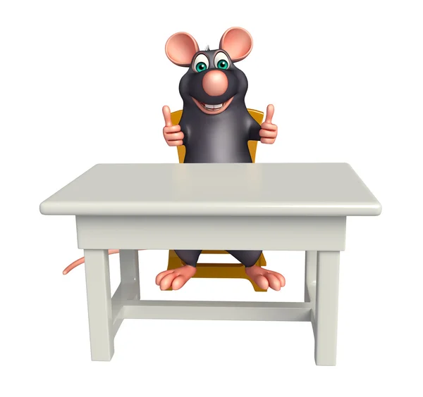 Personagem de desenho animado bonito rato com mesa e cadeira — Fotografia de Stock