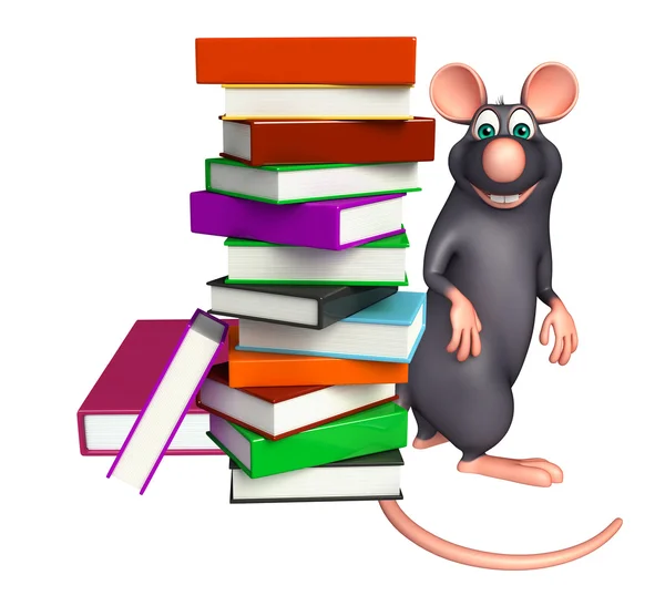 Divertente personaggio dei cartoni animati Rat con libri — Foto Stock