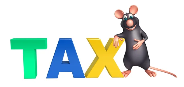 Lindo personaje de dibujos animados rata con signo de impuestos — Foto de Stock