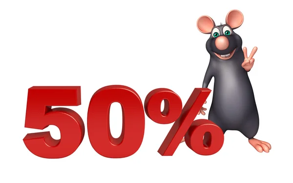 可爱老鼠卡通人物与 50%符号 — 图库照片