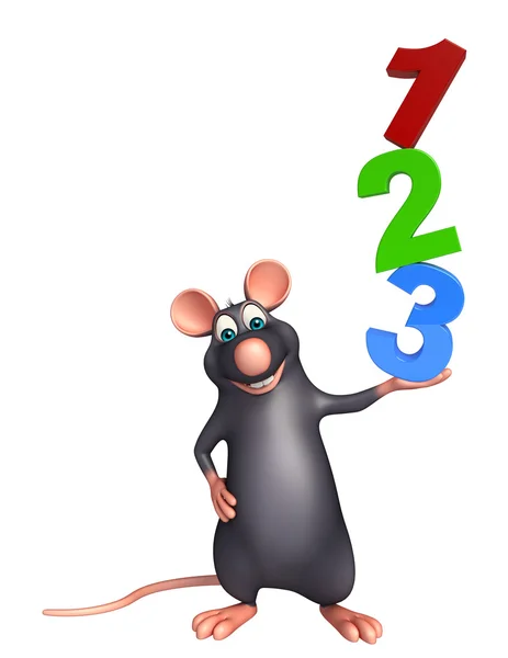 Amusant Rat personnage de dessin animé avec 123 signe — Photo