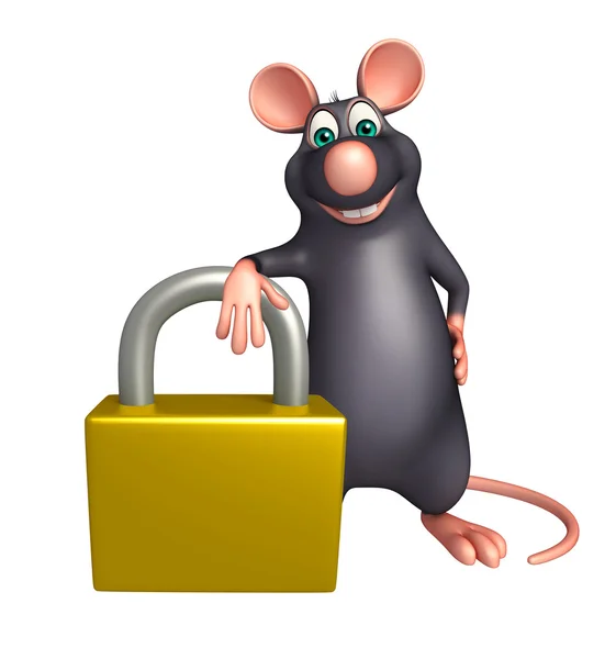 Divertido Rato personagem dos desenhos animados com bloqueio — Fotografia de Stock